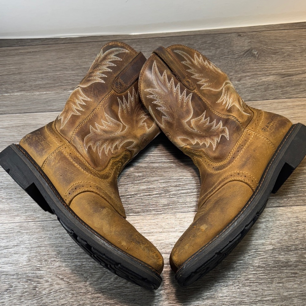 Ariat Brown Leather Western Boots steel toe men’s size 10.5 EE wide